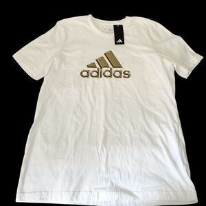 Adidas 3 Stripes Metallic Gold Logo T-Shirt Men Medium Hiphop Streetwear NEW